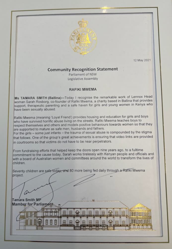 Certificate Parliment Mention