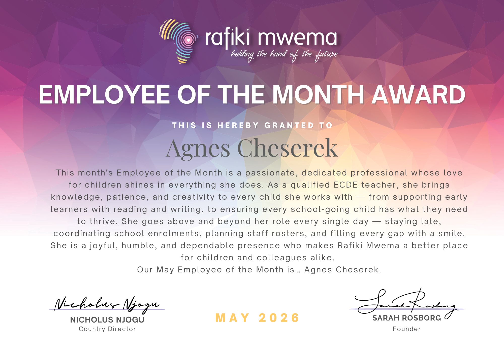 MAY 2026 Employee of the Month Certificate